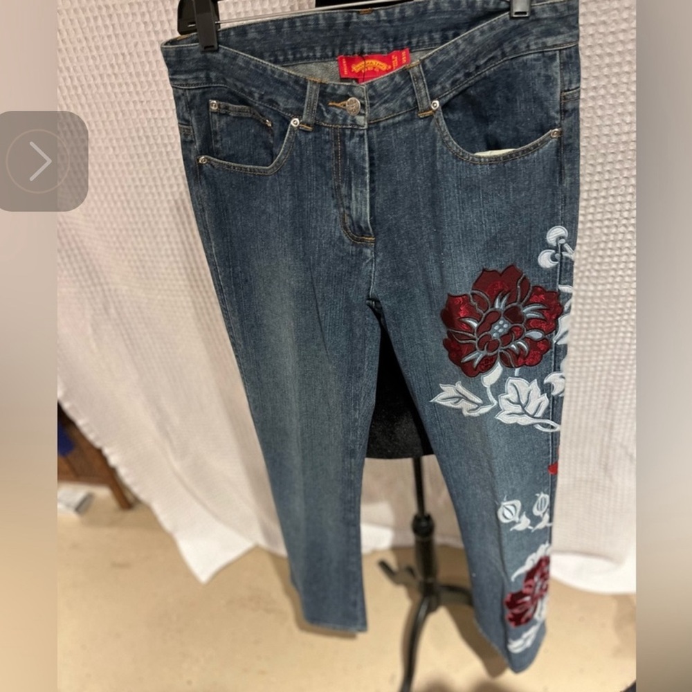 Shanghai Tang Dark Wash Embroidered Jeans